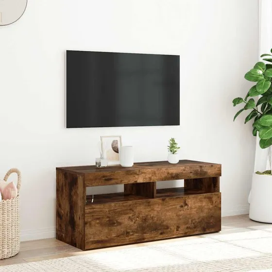 vidaXL tv-bord med LED-lys 90x35x40 cm røget egetræ