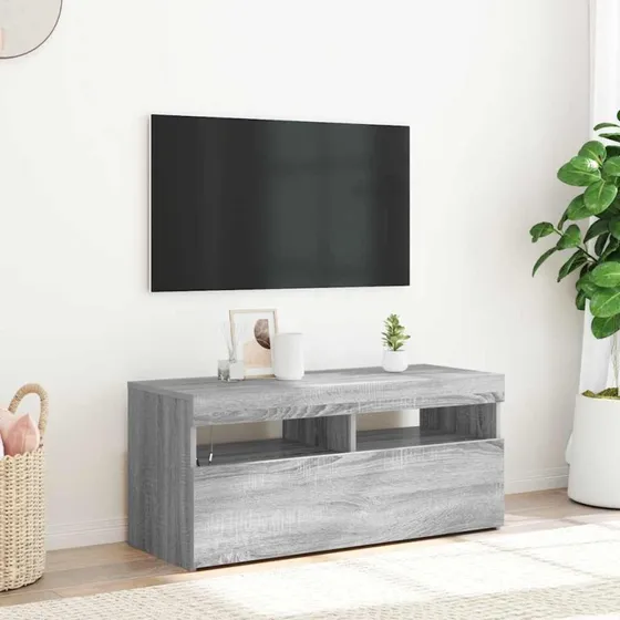vidaXL tv-bord med LED-lys 90x35x40 cm grå sonoma-eg