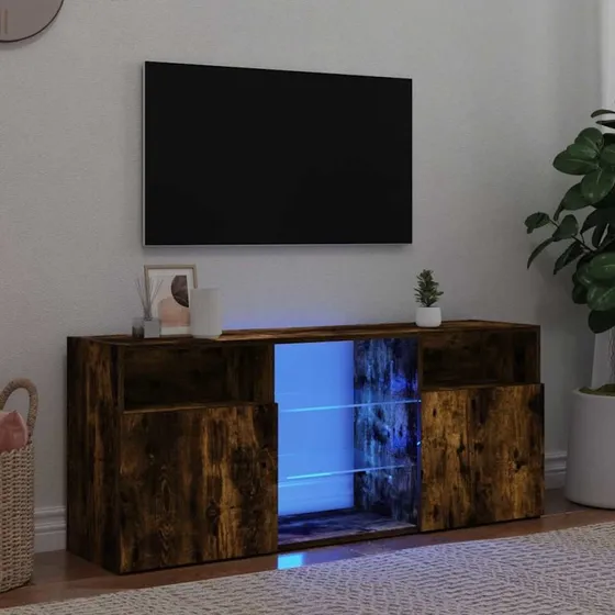 vidaXL tv-bord med LED-lys 120x30x50 cm røget egetræ