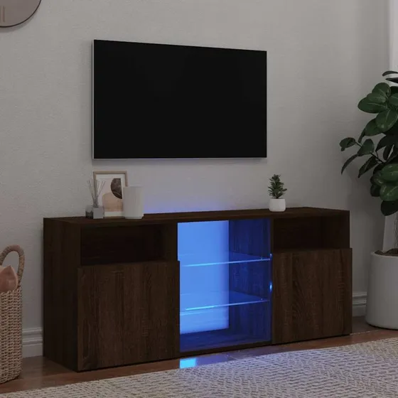 vidaXL tv-bord med LED-lys 120x30x50 cm brun egetræ