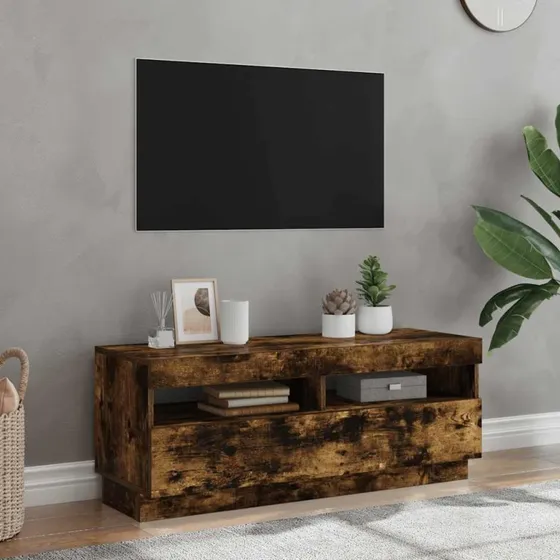 vidaXL tv-bord 100x35x40 cm røget eg med LED-lys