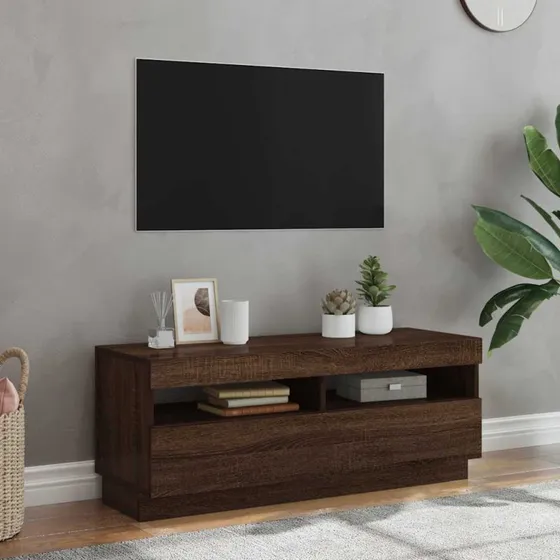 vidaXL tv-bord med LED-lys 100x35x40 cm brun eg