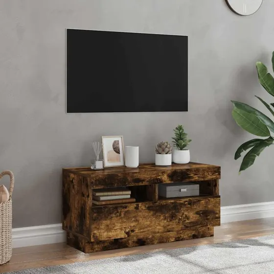vidaXL tv-bord med LED-lys 80x35x40 cm røget eg