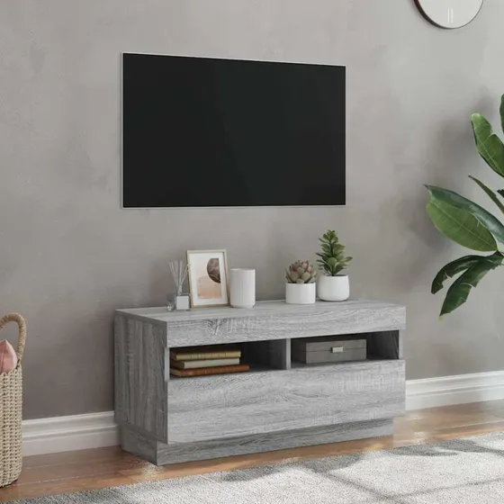 vidaXL tv-bord med LED-lys 80x35x40 cm grå sonoma-eg