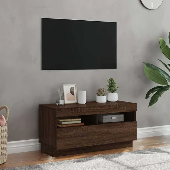 vidaXL tv-bord med LED-lys 80x35x40 cm brun eg