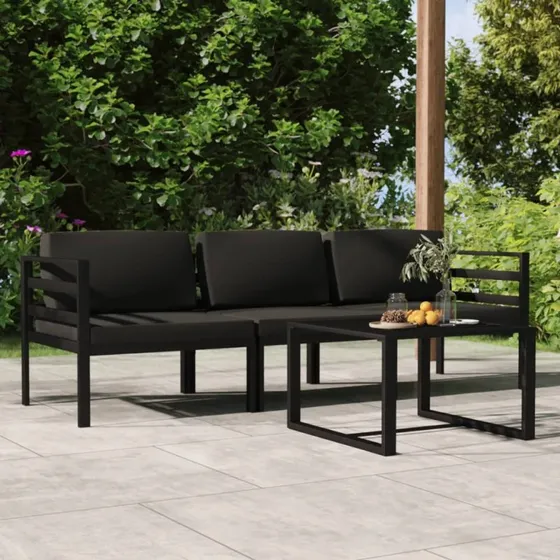 Antracitgrå 4-deles aluminium loungesæt med hynder og bord