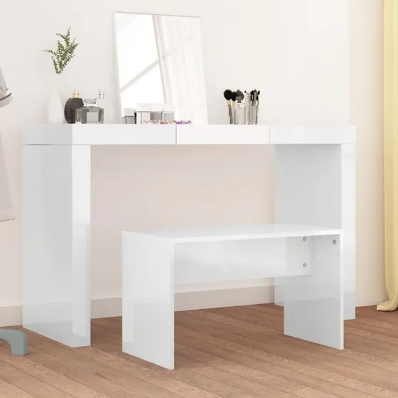 vidaXL Skammel til Makeupbord 70x35x45 cm Hvid Højglans