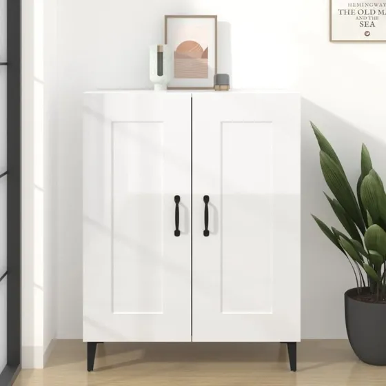 vidaXL Skænk 69,5x34x90 cm Konstrueret Træ Hvid Højglans