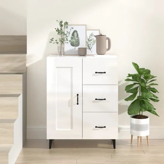 vidaXL Skænk 69,5x34x90 cm Konstrueret Træ Hvid Højglans