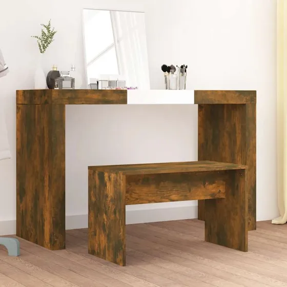vidaXL Skammel til Makeupbord 70x35x45 cm Røget Egetræ