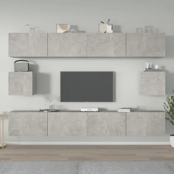 vidaXL tv-skabssæt 6 dele konstrueret træ betongrå 100 cm