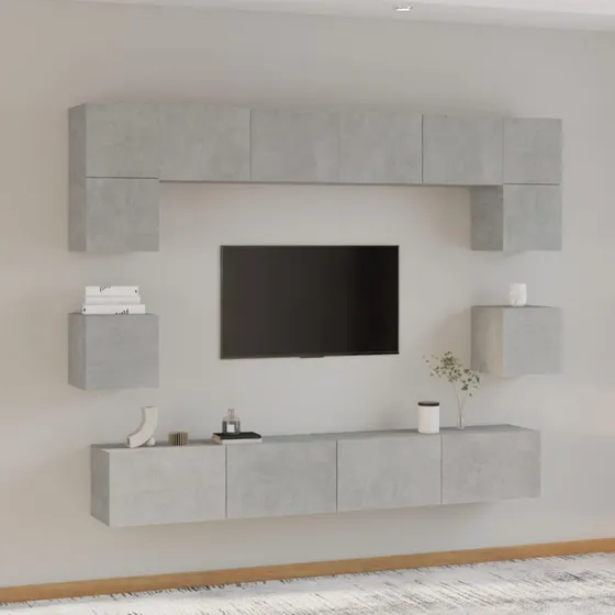 vidaXL tv-skabssæt 8 dele konstrueret træ betongrå 100 cm