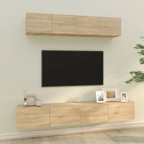 vidaXL Tv-skabssæt 4 dele, konstrueret træ, sonoma-eg, 100 cm