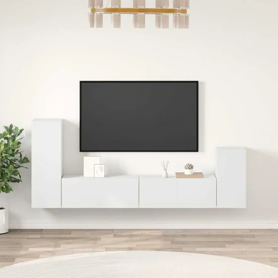 vidaXL tv-skabssæt 4 dele konstrueret træ hvid 80 cm
