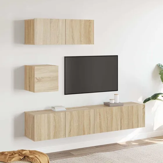 vidaXL Tv-skabssæt 4 dele, konstrueret træ, Sonoma-eg, 80 cm