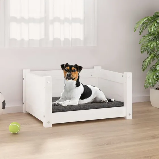 vidaXL hundeseng hvid 55,5x45,5x28 cm i massivt fyrretræ