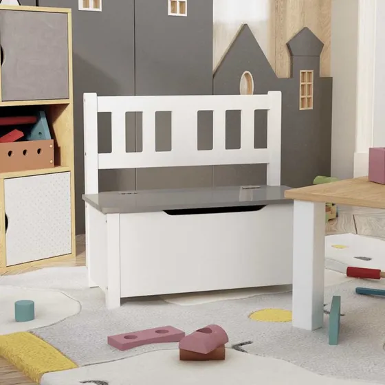vidaXL Opbevaringsbænk til Børn 60x30x55 cm MDF Hvid og Grå