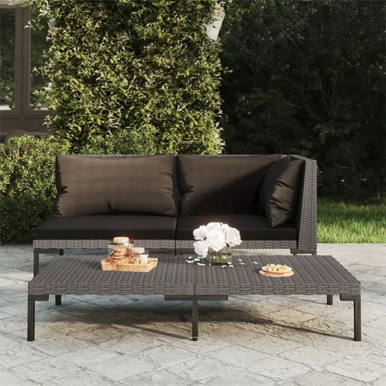 Havesofa med Hynder Halvrundt Polyrattan - 2x Midterdel, Mørkegrå