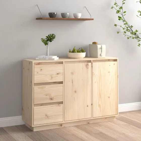 vidaXL Skænk 111x34x75 cm massivt fyrretræ, naturfarvet