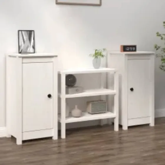 vidaXL Skænke 2 stk. 39x35x80 cm massivt fyrretræ hvid