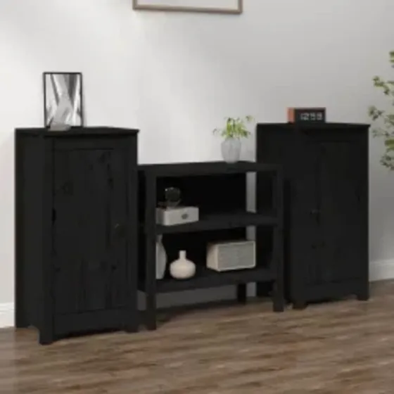 vidaXL Skænke 2 stk. 39x35x80 cm massivt fyrretræ sort
