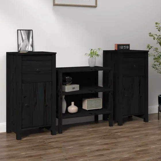 vidaXL Skænke 2 stk. 40x35x80 cm massivt fyrretræ sort