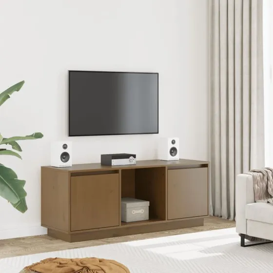 vidaXL tv-bord 110,5x35x44 cm massivt fyrretræ gyldenbrun