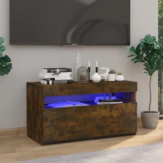 vidaXL tv-bord med LED-lys 75x35x40 cm røget egetræ
