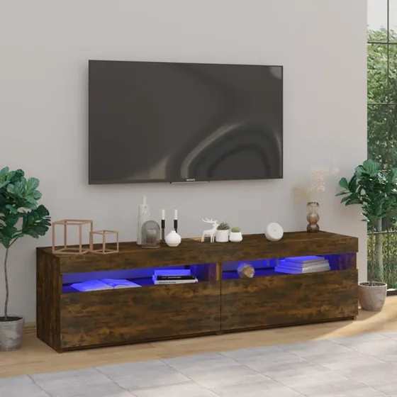 vidaXL 2 stk. tv-borde 75x35x40 cm røget egetræ med LED-lys