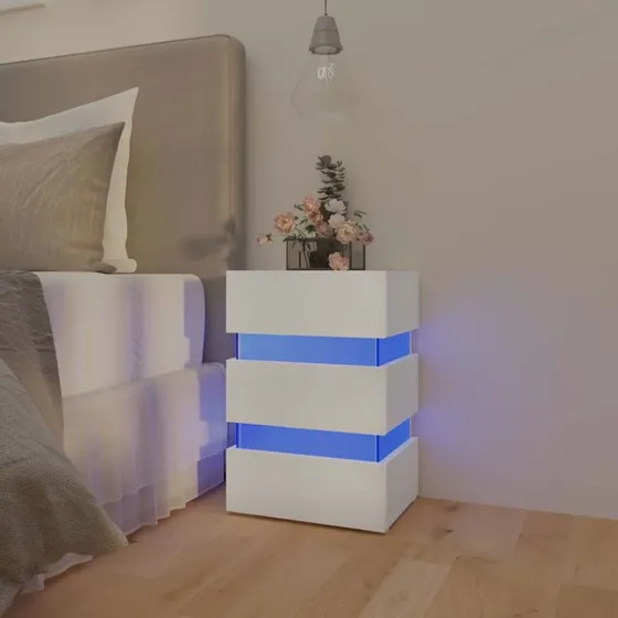 Hvid højglans sengebord med LED 45x35x67 cm