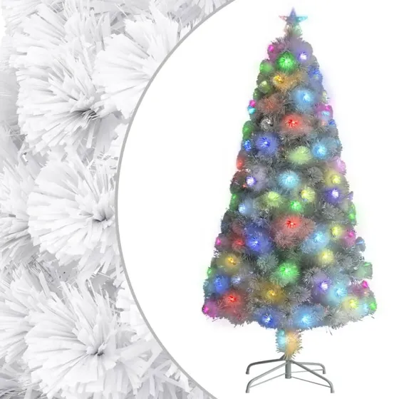 vidaXL Kunstigt Juletræ 120 cm Fiberoptisk Hvid med LED