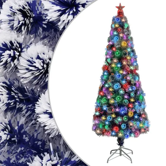 vidaXL Kunstigt Juletræ 240 cm Fiberoptisk Hvid og Blå