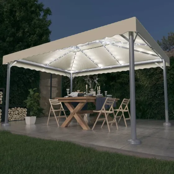 vidaXL Pavillon 400x300 cm med LED-lyskæder, aluminium cremefarvet