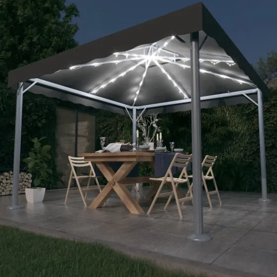 vidaXL Pavillon 300x300 cm med LED-lyskæder, aluminium antracitgrå