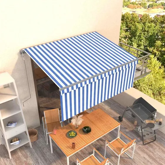 vidaXL Markise 3x2,5 m med Gardin, Automatisk Betjening, Blå og Hvid
