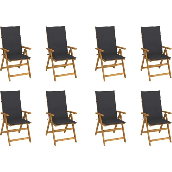 vidaXL Foldbare Havestole med Hynder 8 stk. Massivt Akacietræ