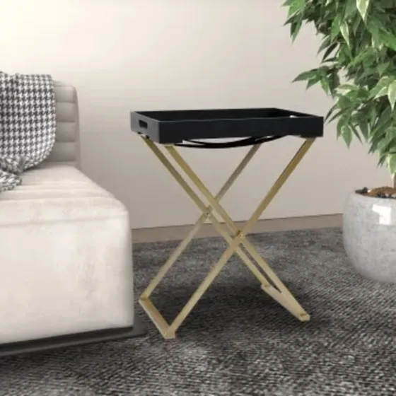vidaXL Foldbart Bakkebord 48x34x61 cm Guld og Sort