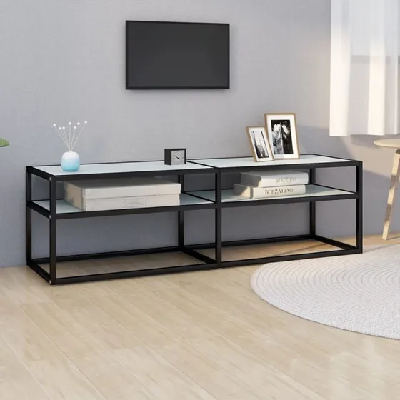 vidaXL tv-bord 140x40x40,5 cm hærdet glas marmoreffekt hvid