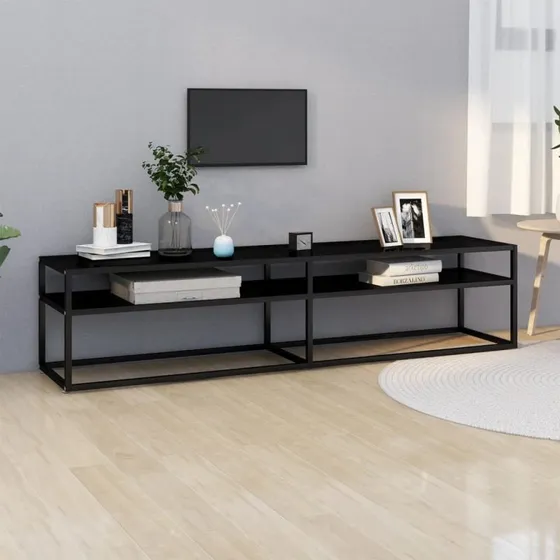 vidaXL tv-bord 180x40x40,5 cm hærdet glas sort