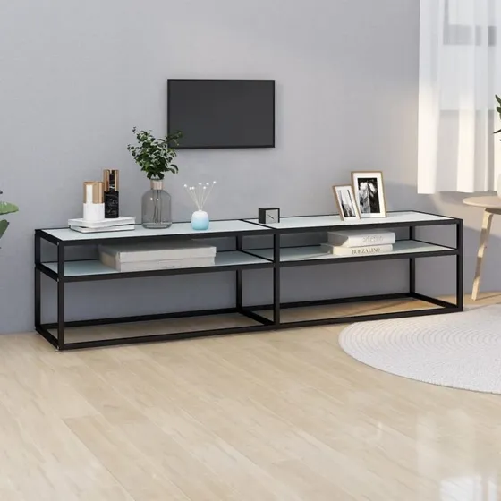 vidaXL tv-bord 180x40x40,5 cm hærdet glas marmoreffekt hvid