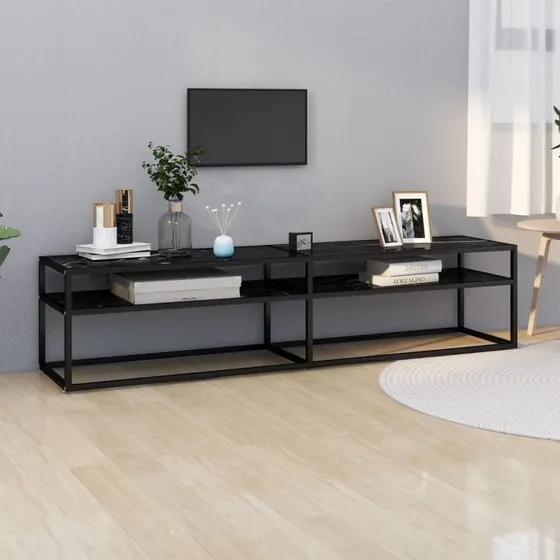 vidaXL tv-bord 180x40x40,5 cm hærdet glas marmoreffekt sort