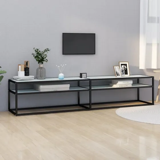 vidaXL tv-bord 200x40x40,5 cm hærdet glas marmoreffekt hvid