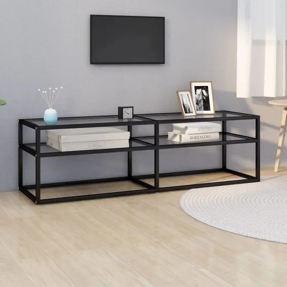 Tv-Bord 140 cm Hærdet Glas Transparent - Sort og Sort Marmor