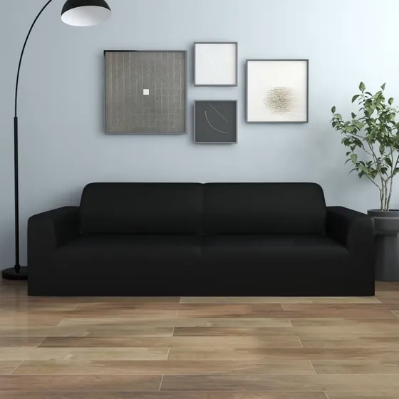 vidaXL Elastisk 3-sædet Sofabetræk Polyesterjersey Sort