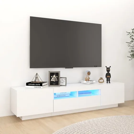 vidaXL tv-skab med LED-lys 180x35x40 cm hvid