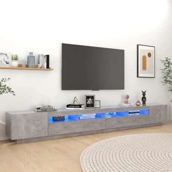 vidaXL Tv-skab med LED-lys 300x35x40 cm betongrå