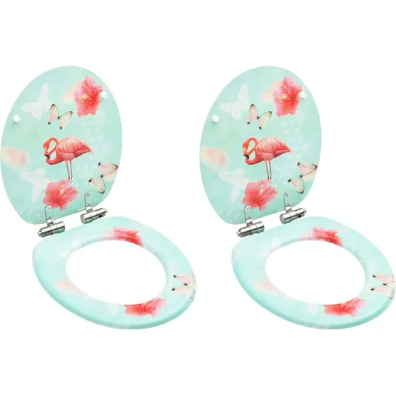 vidaXL Toiletsæder med soft close, 2 stk, MDF flamingodesign