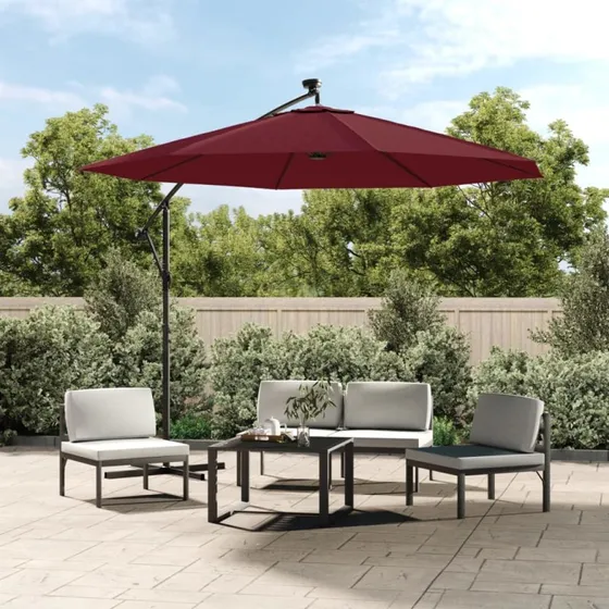 Hængeparasol M. Led-Lys Og Stålstang Vin - Sort / 350 cm
