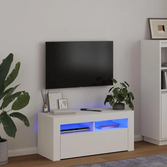 vidaXL tv-skab med LED-lys 90x35x40 cm hvid