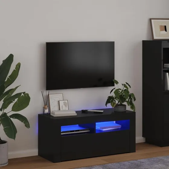 vidaXL tv-bord med LED-lys 90x35x40 cm sort